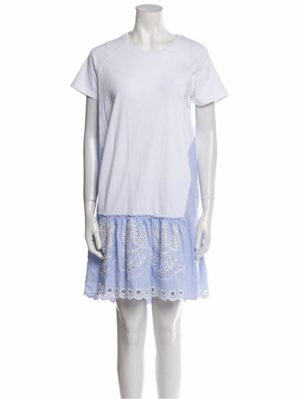 RED Valentino Blue Midi Dress with Eyelet Hem
